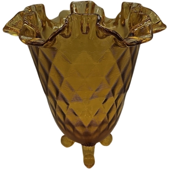 🏺FENTON vintage amber diamond optic threaded footed glass vase - Picture 8 of 10